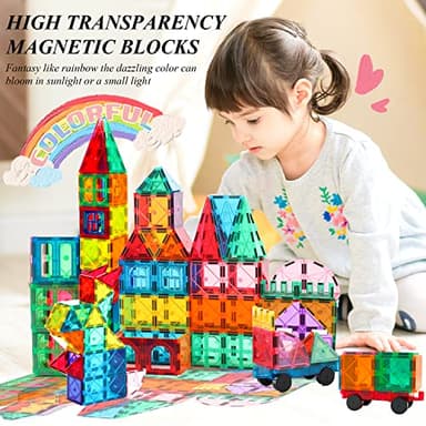 Aquadawn 110 Pieces Magnetic Building Tiles Set with 2 Cars, Magnetic Building Blocks for Toddlers 1-3, Educational Toys Tiles for Kids Ages 4-8, 3D Toys Gifts for Girls Boys - Image 2