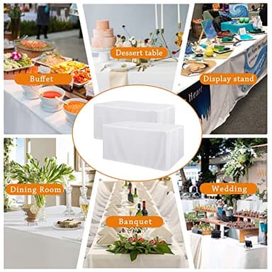Obstal 2 Pack Table Clothes for 6 Foot Rectangle Tables - Water Resistant Washable Fabric Polyester Rectangle Table Cover Protector for Wedding, Banquet and Trade Shows, 72L x 30W x 30H Inches, White - Image 7
