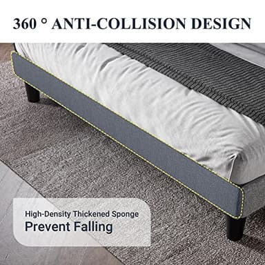Allewie Queen Size Bed Frame with Button Tufted Wingback Headboard, Modern Upholstered Bed Frame with Solid Wooden Slats Support - No Box Spring Needed, Easy Assembly, Light Grey - Image 6