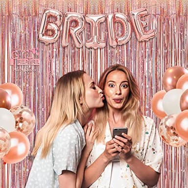 Rose Gold Tinsel Curtain Party Backdrop - GREATRIL Foil Fringe Curtain Streamers for Bachelorette Party Decorations Bride Be Party Streamers 2 Packs (Rose Gold) - Image 2