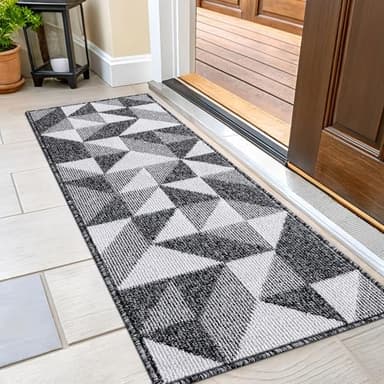 OLANLY Door Mat Indoor Entrance 47x20, Washable Runners for Hallway, Absorbent, Low-Profile Doormat, Geometric Design, Resists Dirt and Moisture, Sturdy Floor Mat for Kitchen, Bedroom, Office, Black - Image 2