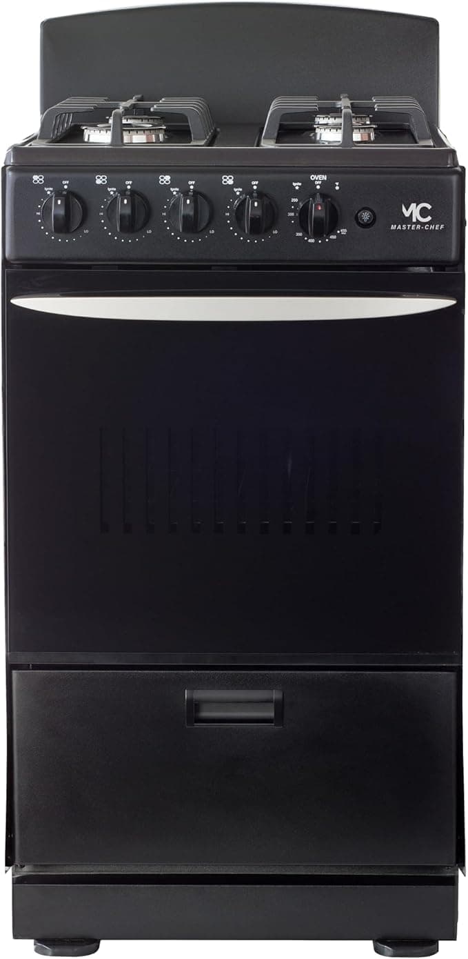 MC - 20" Black W Gas Space Saver Range with 2.4 CFT Oven Capacity - Italian SABAF Sealed Burners, 1 Ultra-Fast, 3 Fast – Easy to Clean, Iron Grates, Cool Knobs - L 21" W 20" H 41" - Image 1