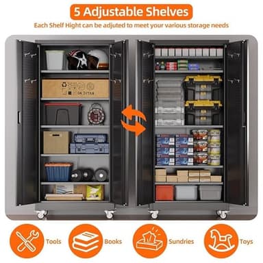 Aobabo Garage Storage Cabinet with Door Pegboard,Lockable Metal Storage Cabinet with 5 Adjustable Shelves for Garage Home,Required Assembly,Black - Image 5