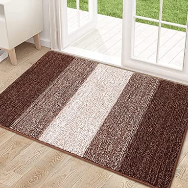 Kitinjoy Indoor Outdoor Door Mat, 32x20 Non-Slip Absorbent Dirt Trapper, Low-Profile Washable Inside Entrance Front Floor Mat, Sturdy Soft Entry Doormats for Entryway, Brown - Image 1