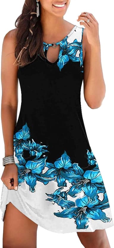 ETCYY NEW Summer Dresses for Women Trendy Boho Floral Print Sundresses Sleeveless Beach Cover Up Dress with Pockets - Image 2