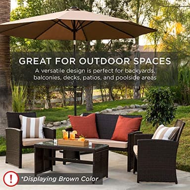 Best Choice Products 4-Piece Outdoor Wicker Patio Conversation Furniture Set for Backyard w/Coffee Table, Seat Cushions - Brown/Red - Image 6
