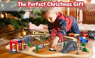Giant bean 72PCS Fire Station Wooden Train Track Electric Train Set, Gift Packed Toy Railway Kits for Kids, Toddler Boys and Girls 3,4,5 Years Old and Up, Christmas Birthday Gift Toy for Kids - Image 5