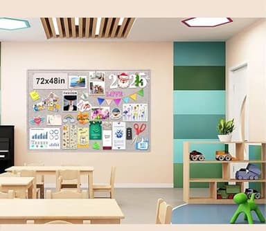 Large Bulletin Board, Foldable 72x48 Inches Cork Board Alternative, Large Felt Board Decorative Pin Board for Wall, Foldable Photo Board Self-Adhesive Vision Board with 36 Pushpins Light Khaki - Image 4