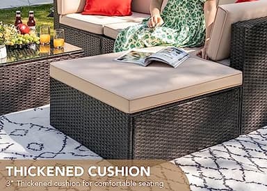 Devoko 5 Pieces Patio Furniture Sets All Weather Outdoor Sectional Patio Sofa Manual Weaving Wicker Rattan Patio Seating Sofas with Cushion and Glass Table(Beige) - Image 3