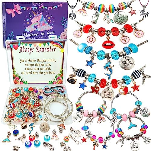 Charm Bracelet/Jewelry Making Kits for Kids Girls,Unicorn Birthday Gifts,Arts Crafts Toys for 5 6 7 8 9 12 Years Old Girls - Image 1