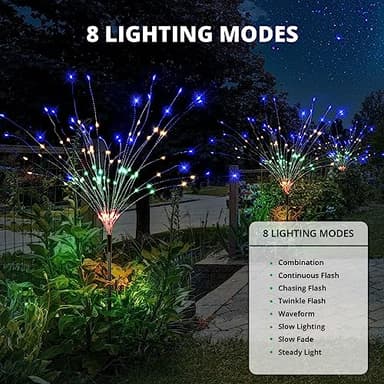 iFalarila 8 Modes Solar Garden Lights with 1200mAH Solar Panels, 240 LED Fairy Lights - Waterproof - Firework Light - String Lights for Yard Decorations, Pathway, Garden, Patio - 2 Pack Multi-Colored - Image 4