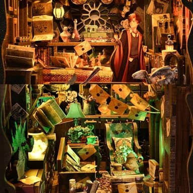 TOYQI Book Nook Kit, Book Nook Kits for Adults and Teens, DIY Miniature Dollhouse Kit 3D Wooden Puzzle Booknook Bookend with LED Light - Image 4