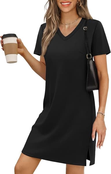 RUMIA Summer Dresses for Women 2026 V-Neck Casual Sundresses T-Shirt Dress - Image 1