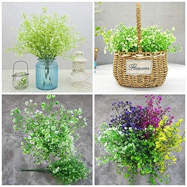 KLEMOO Artificial Shrubs Bushes 4 Pack Fake Outdoor UV Resistant Plants Flowers, Faux Plastic Bell Leaves Greenery for Indoor Outside Hanging Planter Home Office Wedding Farmhouse Decor (White) - Image 3