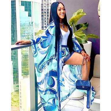 QegarTop Brunch Outfits for Vacation Two Piece Kimono Shorts Outfits Flowy Beach Coverups Blue M - Image 2
