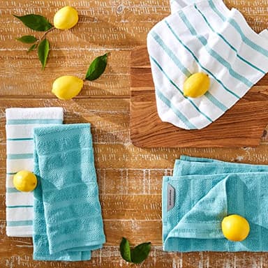 KitchenAid Albany Kitchen Towel 4-Pack Set, Aqua/White, 16"x26" - Image 2