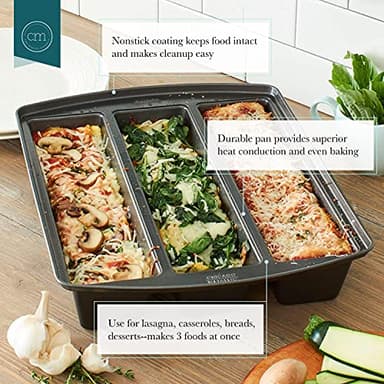 Chicago Metallic Professional Lasagna Trio Pan, Perfect for loaf breads, cakes and more 12.5 by 16 by 3 inches, Silver - Image 2