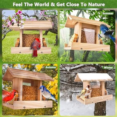 Bird Feeders for Outdoors Hanging - Cardinal Bird House Feeder, Wooden Large Bird Feeder with Suet Holder for Outside, Wild, Outdoors Hanging Pole - Image 6