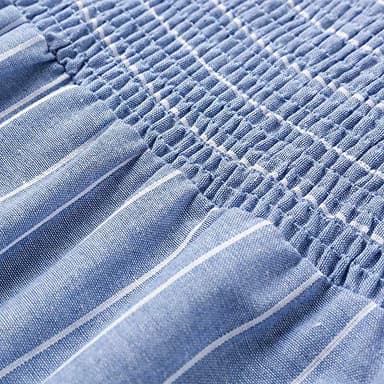 Miessial Womens Summer Dress 2025 Casual Short Sleeve Striped Linen Midi Dresses Boho Beach Wedding Guest Dress with Pockets Blue,S - Image 6