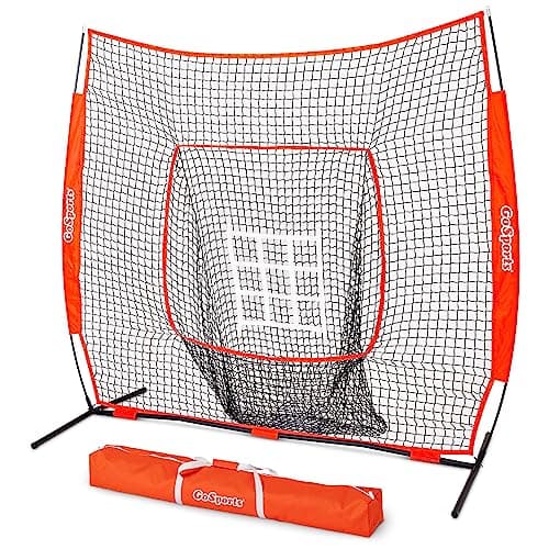 GoSports 7 ft x 7 ft Baseball & Softball Practice Hitting & Pitching Net with Bow Type Frame, Carry Bag and Strike Zone, Great for All Skill Levels - Image 1