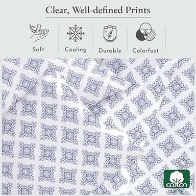 California Design Den Queen Bed Sheet Set, 100% Cotton Sateen Printed Pattern, Deep Pocket Queen Sheets & Pillowcase Set - Filigree - Image 3