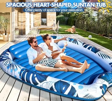 Sinbyuer 2025 Deluxe Inflatable Tanning Pool for 2 Person, 90x67Inch Tanning Pool Lounger Float for Adults, Blow Up Tanning Water Bed Suntan Tub with Cup Holders, Personal Sunbathing Pool for Backyard - Image 4