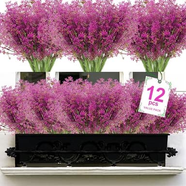 XEOLIAN Artificial Plants, 12 Bundles Outdoor Fake Plants Spring Summer UV Resistant Faux Greenery Shrubs Indoor Outside Porch Garden Patio Window Box Decor (Magenta) - Image 1
