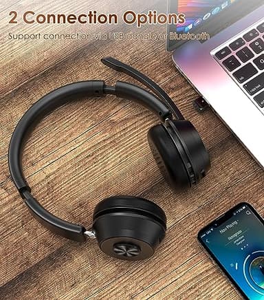 (Upgraded Version) Wireless Headset, Bluetooth Headset with Noise Cancelling Microphone, Best Headphones with Mic Mute & USB Dongle for PC/Computer/Laptop/Cell Phones/Remote Work/Call Center - Image 5