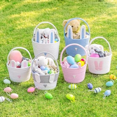 CubesLand Easter Basket Set for Kids & Babies Boys and Girls - 2-Piece Handwoven Cotton Rope Easter Bunny Baskets, Easter Egg Hunt & Festive Decor, Soft & Sturdy Design, Small - Image 6