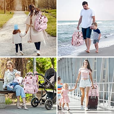Diaper Bag Backpack for Baby Girl, Multifunction Waterproof Diaper Bag for Mom Dad, Large Pink Floral Baby Diaper Bags, Baby Essentials Travel Bag with Stroller Straps, Large Capacity, Stylish - Image 2
