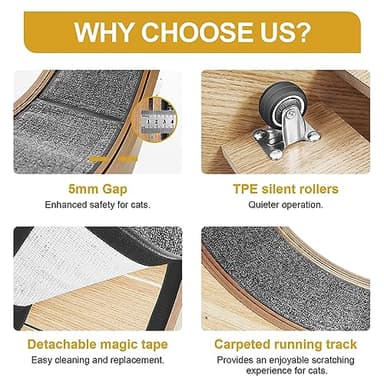 Cat Wheel, 43" L Large Cats Exercise Running Wheel, Cat Treadmill for Indoor Cats - Image 5