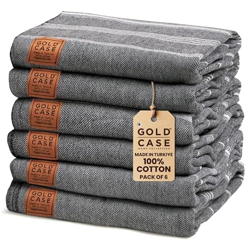 Gold CASE LYCIA Turkish Beach Towel Set of 6 – 100% Cotton Turkish Beach Towels Bulk 70 x 38'' – LYCIA Oversized, Quick Dry & Sand Free Beach Towel – Lightweight Towels Set in Black - Image 1