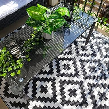 URBEST Outdoor Camping Mats Rugs Reversible Waterproof RV Deck Porch Plastic Rugs Black-White 4x6 Feet - Image 6