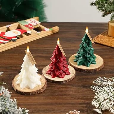 haitanghua Christmas Tree Flameless Candles with Remote Timer, Battery Operated 3D Wick LED Flickering 4'' x 5.5'' Candles Real Wax Green for Holiday Decor - Image 2