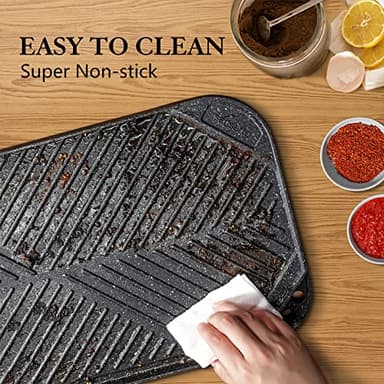 SENSARTE Nonstick Griddle Grill Pan, Pro-Grid Reversible Grill & Griddle Pan, Two Burner Cast Aluminum, Portable for Indoor Stovetop or Outdoor Camping BBQ, 19.5" x 10.7" - Image 4