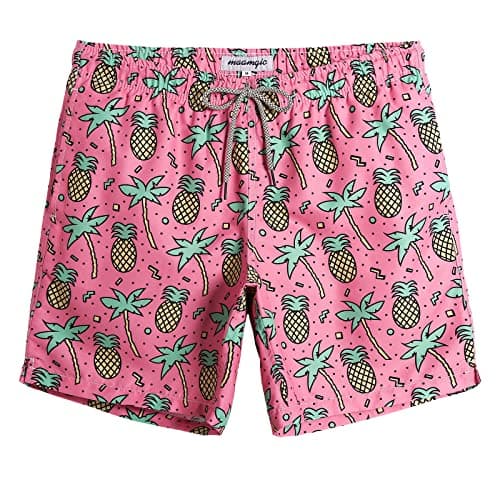 maamgic Mens Swim Trunks Quick Dry Swim Shorts with Mesh Lining Funny Swimwear Bathing Suits 7inch Pineapple Palm Tree Pink Large - Image 1