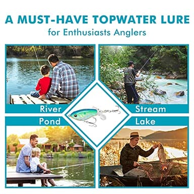 TRUSCEND Top Water Fishing Lures with BKK Hooks, Whopper for Freshwater or Saltwater, Floating Lure Bass Catfish Pike, Wobble Surface Bait Teasers Gifts Men - Image 7