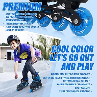 Inline Skates for Boys, Outdoor Adjustable Roller Skates for Kids Youth Beginners with Full Illuminating Safe Durable Blue Size 1 2 3 4 - Image 3