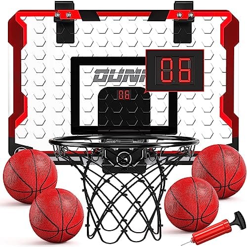 TEMI Basketball Hoop Indoor, Mini Basketball Hoop with 4 Balls & Electronic Scoreboard, Over the Door Basketball Hoop, Basketball Toys for Boys Girls Age 5 6 7 8 9 10 11 12 - Kids & Teens Gift Ideas - Image 1