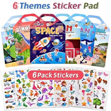 6 Set (260pcs) Puffy Sticker Books Activity for Kids, Animal, Farm, Dinosaurs, Space, Vehicle, Ocean, 3D Reusable Stickers for Boys and Girls, Travel Sticker Books for Kids Ages 3+ - Image 3
