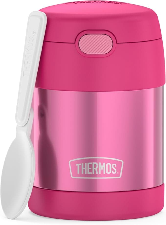 THERMOS FUNTAINER Insulated Food Jar, 10 Ounce, Kid Friendly Food Jar with Foldable Spoon, Pink - Image 1