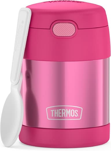 THERMOS FUNTAINER Insulated Food Jar, 10 Ounce, Kid Friendly Food Jar with Foldable Spoon, Pink - Image 1