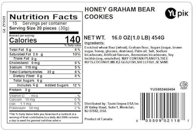 Yupik Honey Graham Bears, 1 lb (16 oz), Mini Cookies, Sweet Snacks, Crunchy Biscuits, With Real Honey, Teddy Bear Graham Crackers, Delicious Treat, Perfect for Snacking & Sharing - Image 2