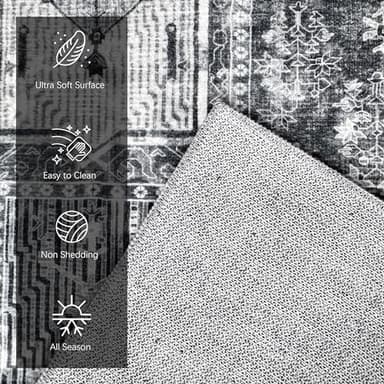 YARNSCAPE Vintage 9' x 12' Washable Area Rug - Stylish Indoor Rug for Living, Dining or Bedroom - Lightweight Carpet with Non-Slip Backing - Foldable for Easy Placement and Maintenance - Grey - Image 6