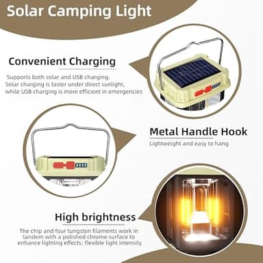 HOMY Solar Camping Lantern: Dual Solar/USB-C Charging, Super Bright LED, Adjustable Brightness, Swivel Spotlight, Lightweight Compact for Camping, Storm Outages, Outdoor Use - Image 7