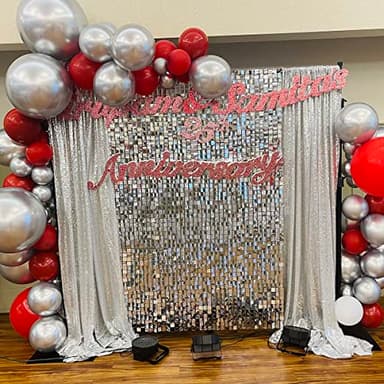 Silver Shimmer Wall Backdrop Halloween Parties Disco Wedding Shimmer Backdrops Panels Christmas Glitter Wall Background for Bachelorette Party Bridal Shower Stage Panel(24 Packs) - Image 6