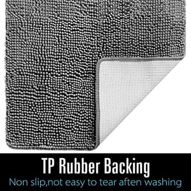 LOCHAS Luxury Bathroom Rug Shaggy Bath Mat 24 x 36 Inch, Washable Non Slip Bath Rugs for Bathroom Shower, Soft Plush Chenille Absorbent Carpets Mats, Gray - Image 6