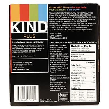 KIND Nut Bars, Dark Chocolate Cherry Cashew, Healthy Snacks, Gluten Free, 4g Protein, 12 Count - Image 8