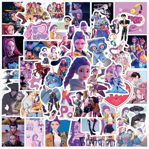 55Pcs Demon Hunters Vinyl Huntrix Band Sticker Set, Waterproof Vinyl Decals, Anime Character Collection for Laptop, Water Bottle Gifts Birthday Decorations (55PCS A) - Image 1