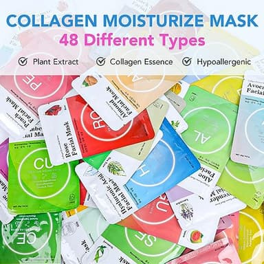 VESPRO Collagen Essence Sheet Facial Masks (48 Pack), Bulk Sheet Masks for Face, Skincare for All Skin Types, Moisturizing and Soothing, Natural Skin Care Spa Face Mask - Image 2